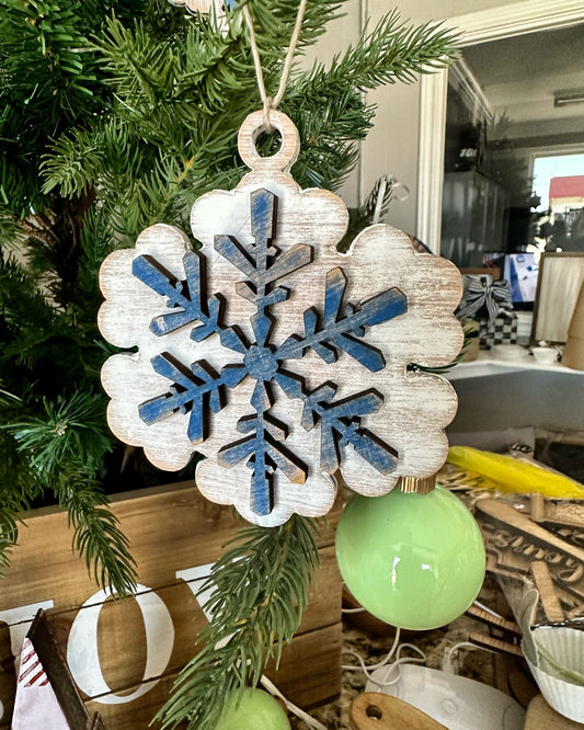 Painted wooden snowflake ornaments