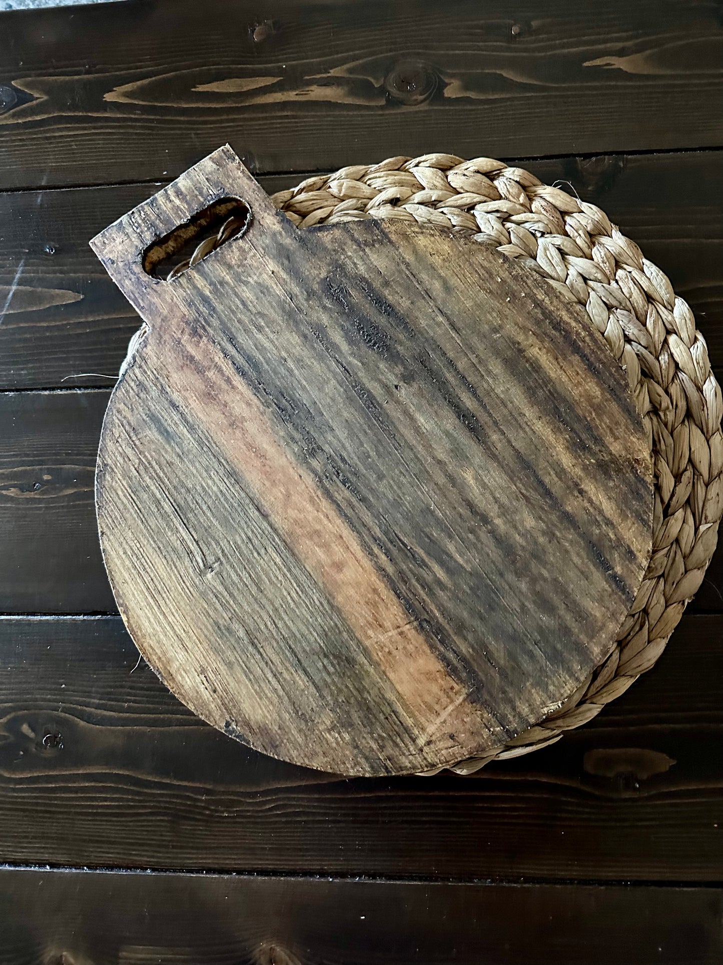 Round wooden bread board