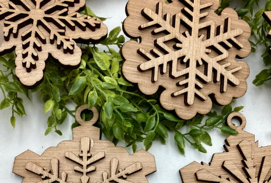 Raw wooden snowflake ornament