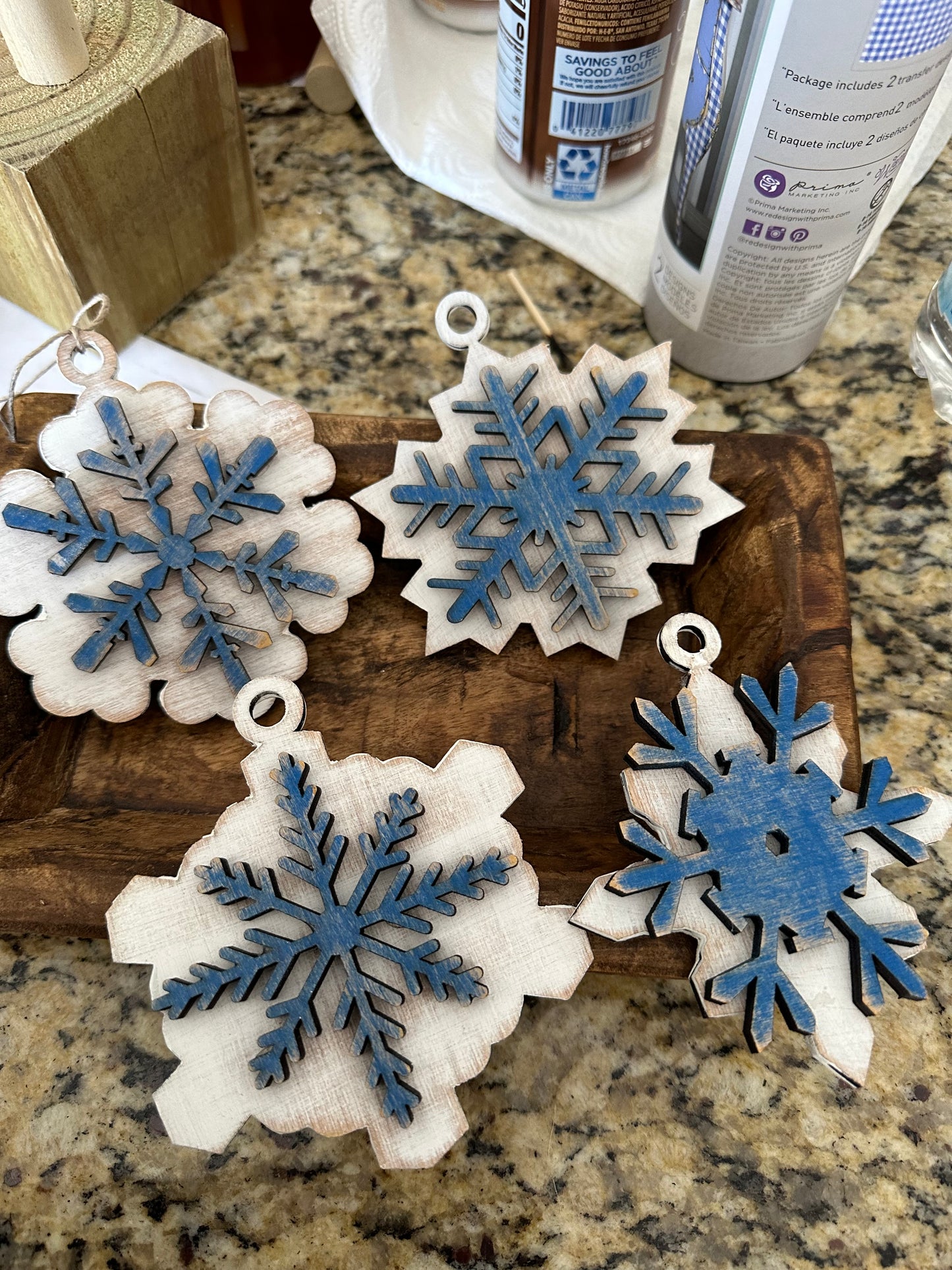 Painted wooden snowflake ornaments