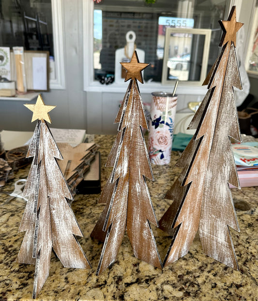 Set of 3 painted Christmas Trees