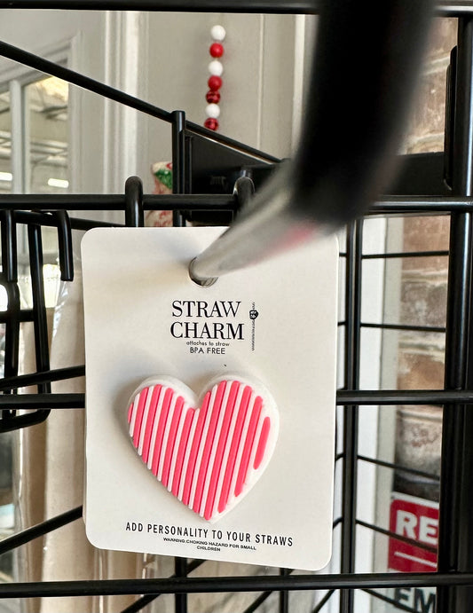 Pink Heart Straw Charm