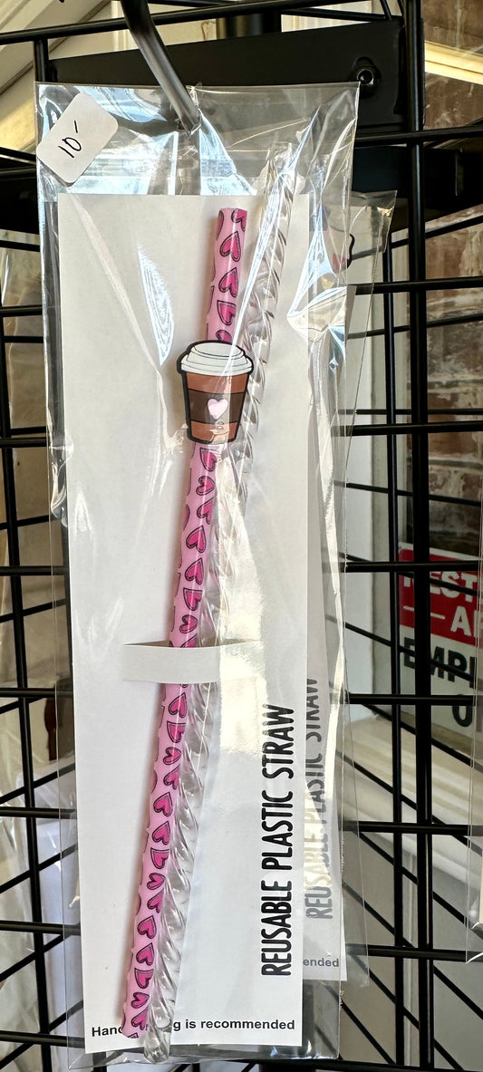 Heart coffee cup straw charm with 2 reusable straws