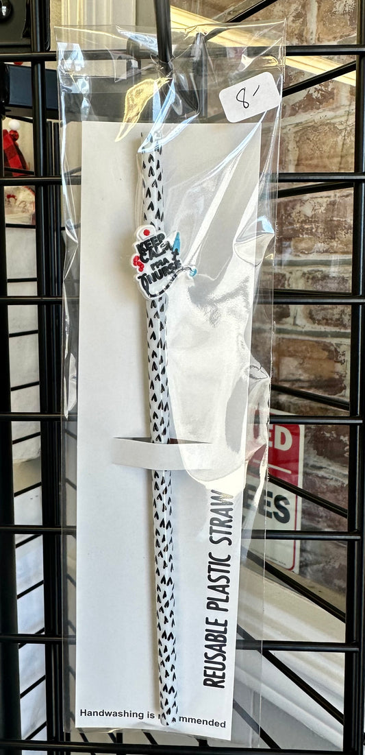 Nurse straw charm with reusable straw