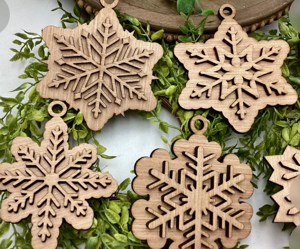 Raw wooden snowflake ornament
