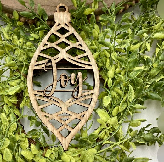 Wooden Joy ornaments