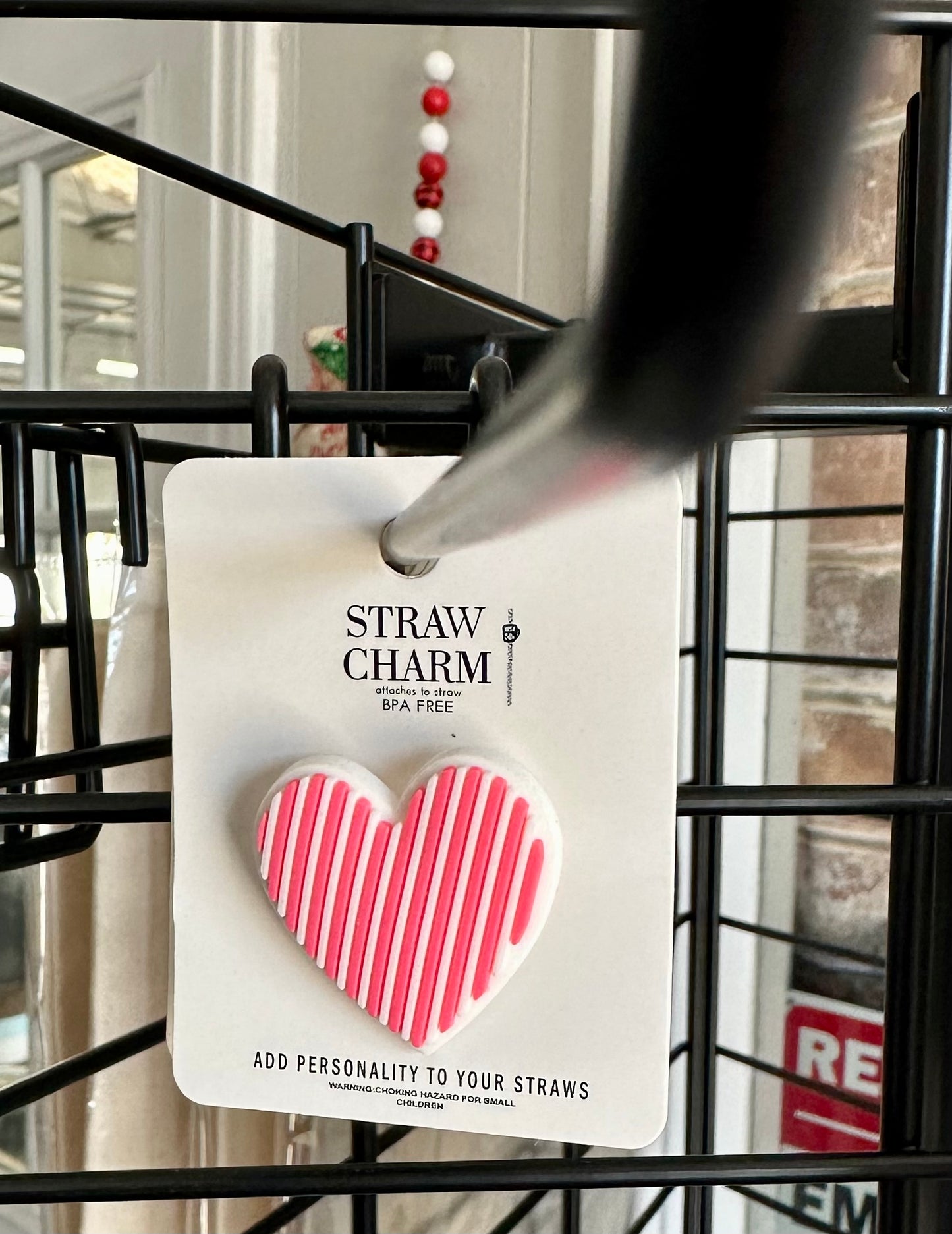 Pink Heart Straw Charm