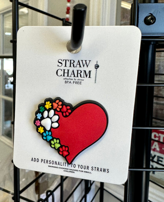Paw print Heart Straw Charm
